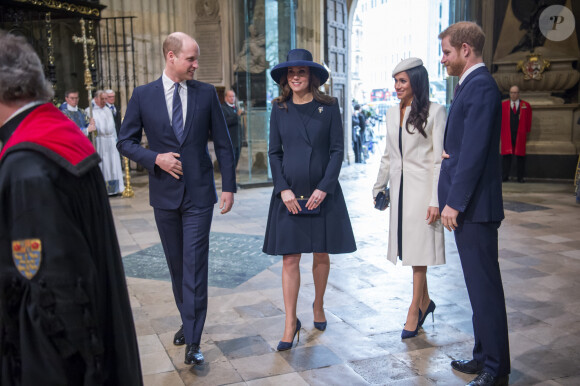 Le prince William, duc de Cambridge, Kate Middleton (enceinte), duchesse de Cambridge, Meghan Markle et le prince Harry - La famille royale d'Angleterre lors de la cérémonie du Commonwealth en l'abbaye Westminster à Londres. Le 12 mars 2018