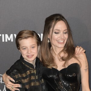 Angelina Jolie et ses enfants Shiloh Nouvel Jolie-Pitt, Zahara Marley Jolie-Pitt - Première de "Maléfique : Le pouvoir du Mal" à Rome, le 7 octobre 2019.