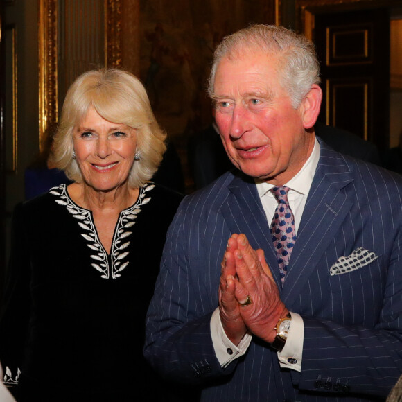 Le prince Charles, prince de Galles, et Camilla Parker Bowles, duchesse de Cornouailles, assistent à la réception organisée pour la Journée du Commonwealth à Marlborough House à Londres, le 9 mars 2020.