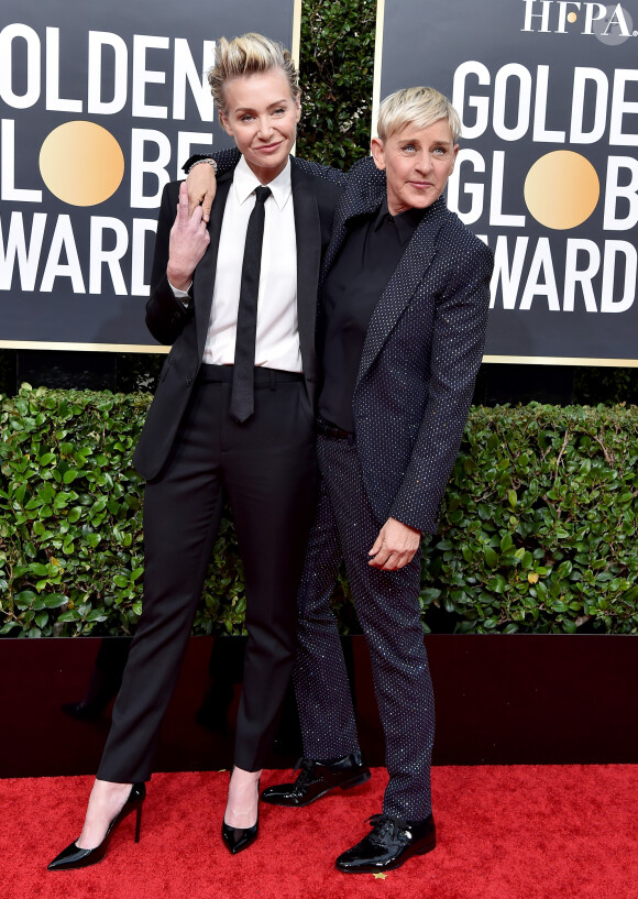 Portia de Rossi et sa femme Ellen DeGeneres - Photocall de la 77ème cérémonie annuelle des Golden Globe Awards au Beverly Hilton Hotel à Los Angeles, le 5 janvier 2020.