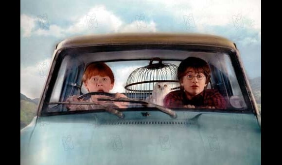 Daniel Radcliffe et Rupert Grint dans le film "Harry potter et la chambre des secrets". 2002.