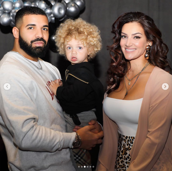 Drake, son ex-compagne Sophie Brussaux et leur fils Adonis. Mars 2020.