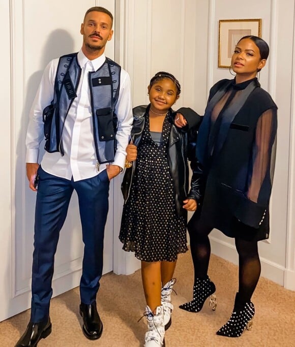 M. Pokora avec sa belle-fille Violet et sa compagne Christina Milian lors de la soirée des NRJ Music Awards, à Cannes, le 10 novembre 2019.