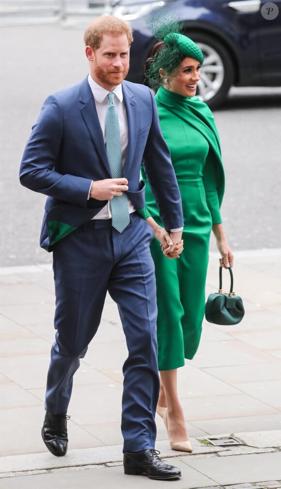 Le prince Harry, duc de Sussex, et Meghan Markle, duchesse de Sussex - La famille royale d'Angleterre à la sortie de la cérémonie du Commonwealth en l'abbaye de Westminster à Londres, le 9 mars 2020.