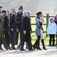 Kate Middleton arrive à la messe de Noël de Sandringham avec ses parents, Carole et Michael Middleton, sa soeur Pippa Middleton et son frère James Middleton. Le 10 janvier 2016