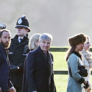 Kate Middleton arrive à la messe de Noël de Sandringham avec ses parents, Carole et Michael Middleton, sa soeur Pippa Middleton et son frère James Middleton. Le 10 janvier 2016