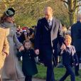 Le prince Charles, prince de Galles, Kate Middleton, duchesse de Cambridge, la princesse Charlotte, le prince William, duc de Cambridge et le prince George assistent à la messe de Noël en l'église Sainte-Marie-Madeleine à Sandringham au Royaume-Uni, le 25 décembre 2019.