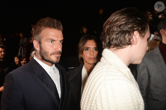 David Beckham, Brooklyn Beckham, Victoria Beckham - Front row du défilé de mode Homme automne-hiver 2020/2021 Dior Homme lors de la fashion week à Paris. Le 17 janvier 2020 © Veeren - Christophe Clovis / Bestimage