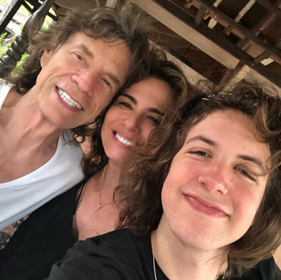 Mick Jagger avec son ex Luciana et son fils Lucas pour ses 75 ans le 26 juillet 2018.
