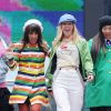 Ashley Fink, Lea Michele, Heather Morris, Jenna Ushkowitz, Diana Agron sur le tournage de Glee à New York, en 2011