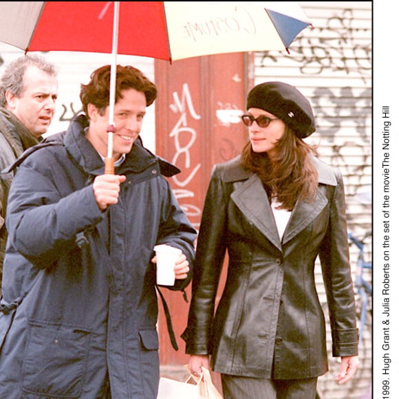 Julia Roberts et Hugh Grant sur le tournage du film Coup de foudre à Notting Hill.