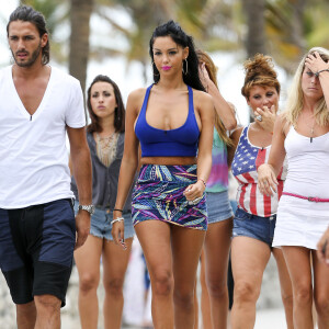 Thomas (Secret Story), Nabilla Benattia, Frederique (Koh Lanta), Marie (Koh Lanta) - Tournage de la cinquieme saison des "Anges de la Tele Realite" a Miami, le 22 mars 2013.