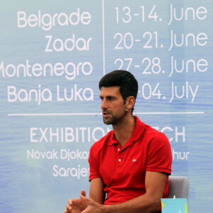 Novak Djokovic lors d'une conférence de presse pour le tournoi de tennis Adria Tour qui se déroulera à Belgrade. Le 25 mai 2020. © Imago / Panoramic / Bestimage