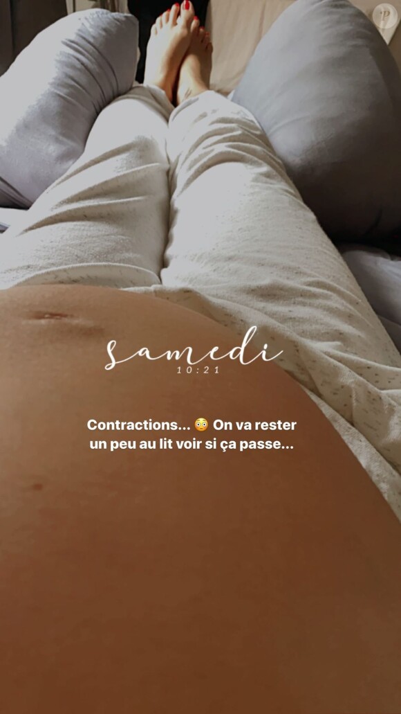 Rachel Legrain-Trapani a partagé cette photo d'elle enceinte, avec des contractions, sur Instagram, le 27 juin 2020