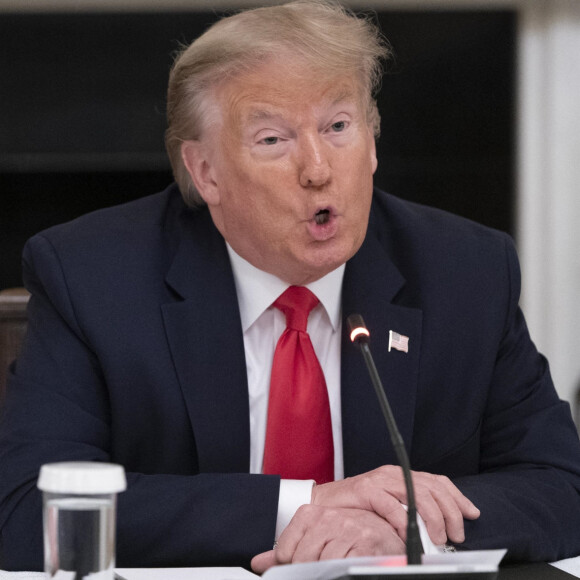 Le président américain Donald Trump et les gouverneurs des Etats lors d'une réunion sur la réouverture des petites entreprises, après le confinement lié au coronavirus (Covid-19), à la Maison Blanche. Washington. Le 18 juin 2020.