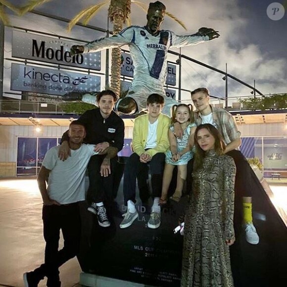 David Beckham, Victoria Beckham et leurs quatre enfants Brooklyn, Romeo, Cruz et Harper. Novembre 2019.