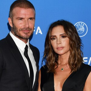 David et Victoria Beckham durant le tirage au sort de la Ligue des champions de l'UEFA 2018/2019 dans la salle des Princes du Griamdi Forum à Monaco, le 30 août 2018. © Bruno Bébert/Bestimage