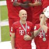 Franck Ribéry et Arjen Robben - Franck Ribéry célèbre le titre de champion d'Allemagne et son dernier match sous les couleurs du Bayern de Munich le 18 Mai 2019.