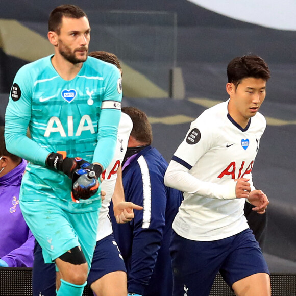 Hugo Lloris et Son Heung-min lors du match de Premier League Tottenham contre Everton le 6 juillet 2020. Adam Davy/NMC Pool/PA Wire.