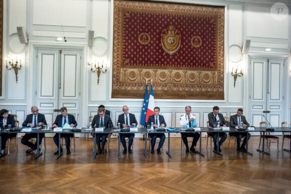Gerald Darmanin, Ministre de l'Intérieur a reçu des représentants des agents de la police nationale, en présence du DGPN, du Directeur Général de la Police Nationale, du Directeur Général de la Gendarmerie Nationale, du Directeur Général de la Sécurité Civile et de la Gestion des Crises et du Secrétaire général. Hôtel de Beauvau, Paris, France, le 8 Juillet 2020. © Nicolas Messyasz / Pool / Bestimage