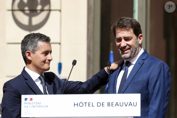 Passation de pouvoirs entre le ministre de l'intérieur sortant, Christophe Castaner et le nouveau ministre de l'intérieur, Gérald Darmanin, au ministère de l'intérieur, à Paris, France, 7 juillet 2020. © Stéphane Lemouton / Bestimage