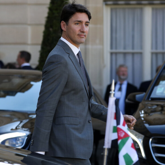 Le premier ministre du Canada, Justin Trudeau à la sortie du sommet Tech for Good: Appel de Christchurch à agir contre le terrorisme et l'extrémisme violent en ligne au palais de l'Elysée à Paris, France, le 15 mai 2019. © Stéphane Lemouton/Bestimage