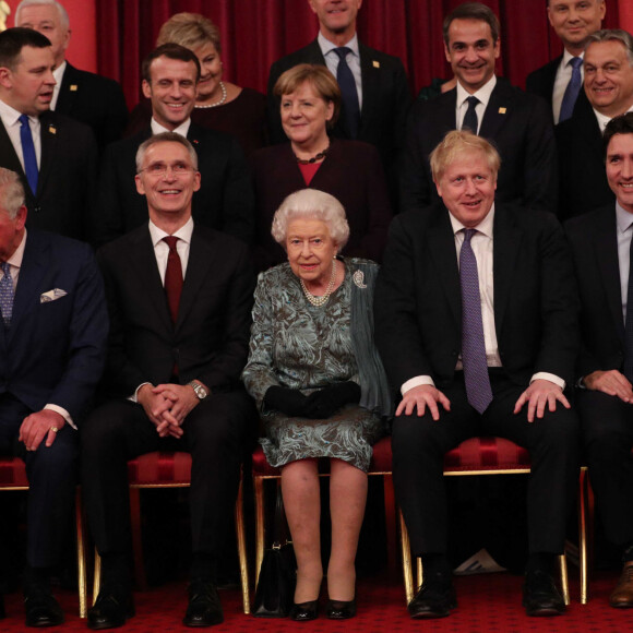 Le prince Charles, la reine Elizabeth II d'Angleterre, Boris Johnson, Justin Trudeau - La reine Elizabeth II d'Angleterre donne une réception à Buckingham Palace à l'occasion du Sommet de l'Otan à Londres, le 3 décembre 2019.