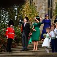 Thomas Brooksbank, Sarah Ferguson, la princesse Beatrice d'York - Sorties après la cérémonie de mariage de la princesse Eugenie d'York et Jack Brooksbank en la chapelle Saint-George au château de Windsor le 12 octobre 2018.