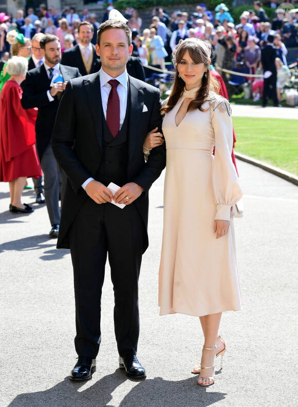 Patrick J. Adams et sa femme Troian Bellisario - Les invités arrivent à la chapelle St. George pour le mariage du prince Harry et de Meghan Markle au château de Windsor, Royaume Uni, le 19 mai 2018.