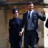 David Beckham, sa femme Victoria et Jonny Wilkinson - Les invités arrivent à la chapelle St. George pour le mariage du prince Harry et de Meghan Markle au château de Windsor, Royaume Uni, le 19 mai 2018.