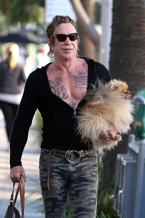 Exclusif - Mickey Rourke se balade avec son chien dans Los Angeles, Californie, Etats-Unis, le 22 octobre 2016.