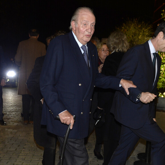 Le roi Juan Carlos d'Espagne à son arrivée aux obsèques de l'homme d'affaires mexicain Placido Arango à Madrid. Le 17 février 2020