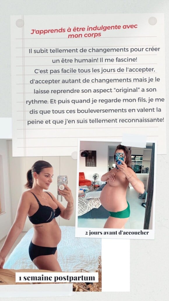 Jade Leboeuf en Story Instagram après son accouchement le 21 août 2020.