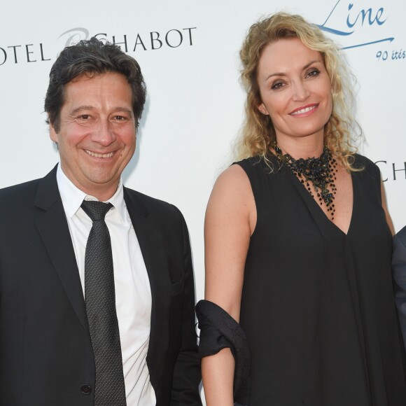 Laurent Gerra et sa compagne Christelle Bardet - Soirée du 90ème anniversaire de Line Renaud sur le Bateau Potel et Chabot "Pavillon Seine" à Paris  © Coadic Guirec/Bestimage