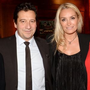 Catherine Battner, Laurent Gerra et sa compagne Christelle Bardet - Lancement du livre de Laurent Gerra "Carnets d'un sale gosse", soirée organisée par Five Eyes Production, au Buddha-Bar à Paris, le 9 octobre 2017. © Rachid Bellak/Bestimage