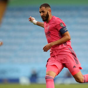 Karim Benzema lors du match Manchester City - Real Madrid à l'Etihad Stadium. Manchester, le 7 août 2020.