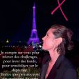 Fanny Leeb assiste à l'illumination en rose de la Tour Eiffel à Paris pour fêter le coup d'envoi d'Octobre Rose.