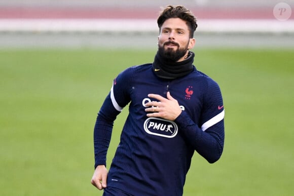 Olivier Giroud - Entrainement des joueurs de football de l'équipe de France à Clairefontaine le 9 octobre 2020. © FEP / Panoramic / Bestimage. 