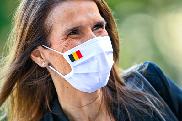 L'ancienne première ministre de Belgique Sophie Wilmès en visite à BOZAR, pour découvrir une fresque réalisée par l'artiste Dema One, à Bruxelles. Le 21 juillet 2020