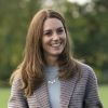 Kate Middleton, duchesse de Cambridge, à la rencontre des étudiants de première année de l'université de Derby, en pleine épidémie de coronavirus (Covid-19), le 6 octobre 2020.