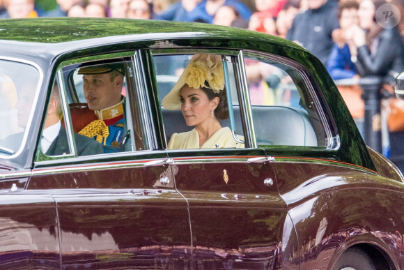 Le prince William, duc de Cambridge, et Catherine (Kate) Middleton, duchesse de Cambridge arrivent à la parade Trooping the Colour 2019, célébrant le 93ème anniversaire de la reine Elisabeth II, au palais de Buckingham, Londres, le 8 juin 2019. 