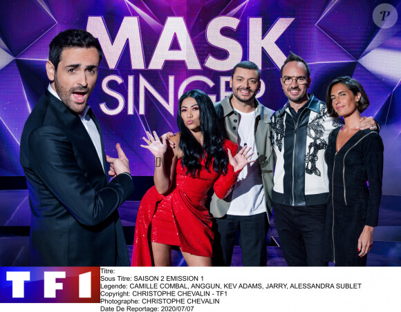 Anggun, Jarry, Alessandra Sublet et Kev Adams sont les membres du jury de "Mask Singer" sut TF1, émission animée paér Camille Combal.