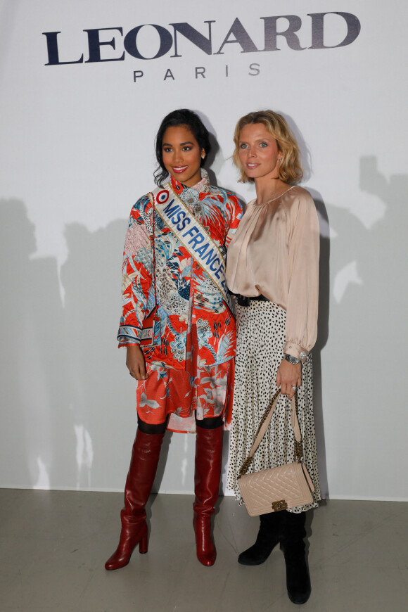 Clémence Botino (Miss France) et Sylvie Tellier - Arrivées au défilé de mode prêt-à-porter Leonard à Paris. © Veeren Ramsamy - Christophe Clovis / Bestimage