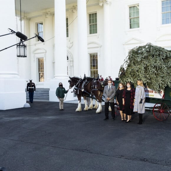 La Première dame Melania Trump reçoit pour la dernière fois le sapin de Noël de la Maison-Blanche à Washington, le 23 novembre 2020.
