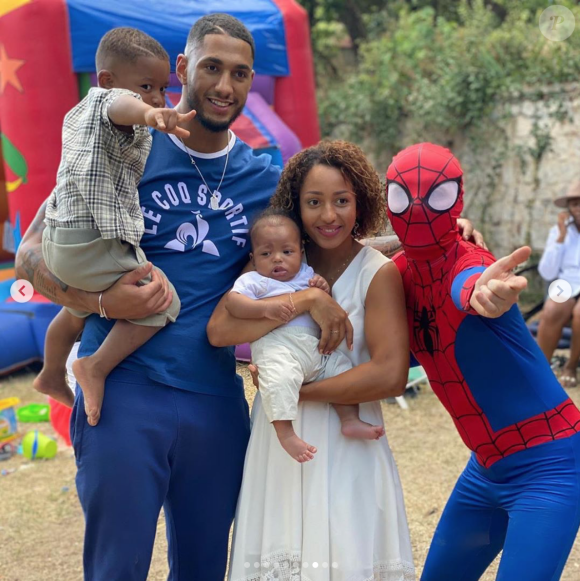 Estelle Mossely et Tony Yoka à la fête d'anniversaire de leur fils aîné Ali, qui a eu 2 ans. Août 2020.