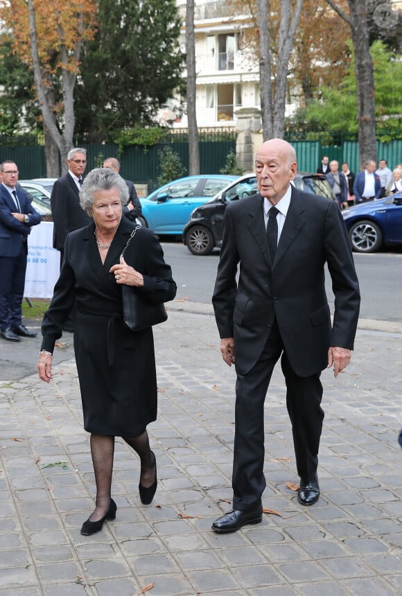 Valéry Giscard d'Estaing et sa femme Anne-Aymone - Obsèques de Liliane Bettencourt en l'église Saint-Pierre de Neuilly-sur-Seine le 26 septembre 2017. 