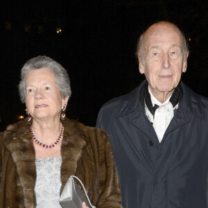 Valery Giscard d'Estaing et sa femme Anne-Aymone Giscard d'Estaing - Arrivee des people a l'inauguration de l'exposition "Cartier: Le Style et L'Histoire" au Grand Palais a Paris, le 2 decembre 2013.
