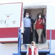 La reine Letizia d'Espagne arrive à la base aérienne "Colonel Hector Moncada" à La Ceiba au Honduras le 14 décembre 2020.
