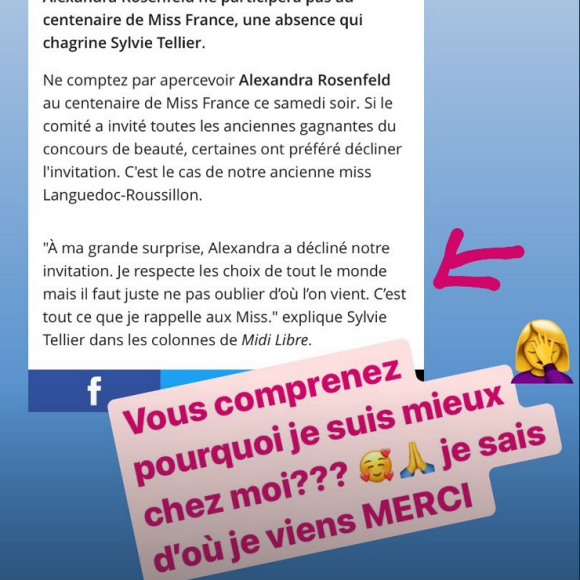 Alexandra Rosenfeld absente du centenaire de Miss France - Instagram