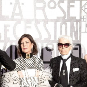 Pierre Casiraghi et sa femme Béatrice Borromeo, la princesse Caroline de Hanovre, Karl Lagerfeld et Charlotte Casiraghi - Arrivées - 63ème Bal de la Rose sur le thème de la Sécession Viennoise, imaginé par K.Lagerfeld au profit de la Fondation Princesse Grace dans la Salle des Etoiles au Sporting Monte Carlo à Monaco, le 18 mars 2017. © Pierre Villard / Palais Princier / SBM via Bestimage